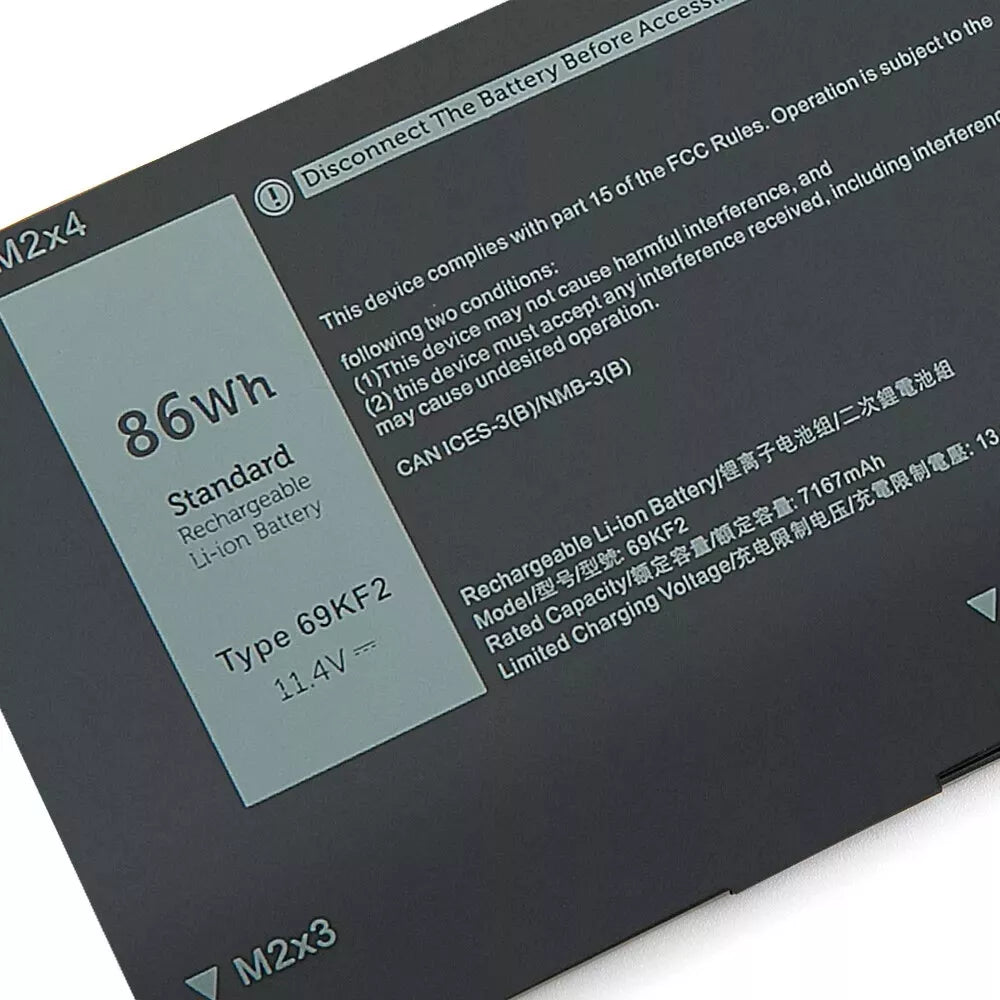 Dell 69KF2 11.4V 86Wh Laptop Battery - Black